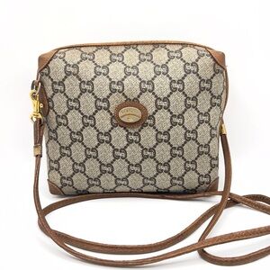 Authentic GUCCI Plus GG Monogram Vintage Leather Coated Canvas Crossbody Bag